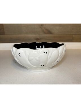 Ghost Halloween Ceramic Bowl - Black & White 7" Candy Dish